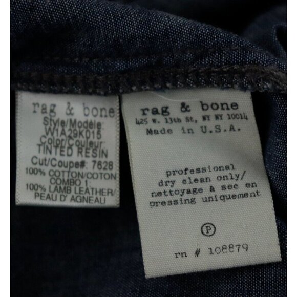 Rag & Bone Women's Medium Tinted Resin Classic Collar Chambray Shirt Leather Top - Picture 5 of 8